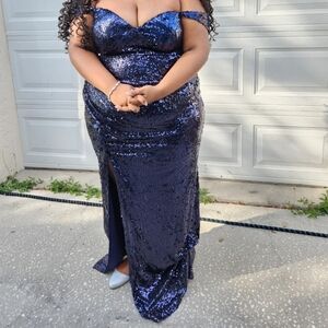 Avery Sequin Maxi Dress Set - Navy